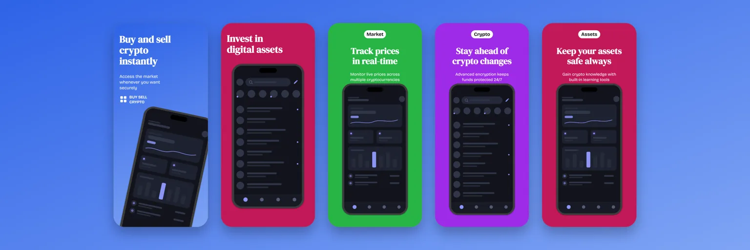 A screenshot set for a crypto portfolio app